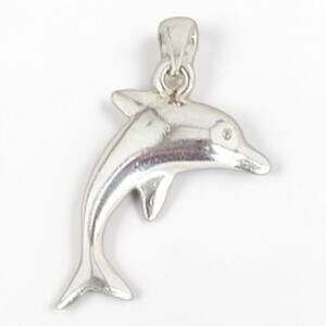Vintage Sterling Silver Dolphin Pendant Rhinestone Crystal Eyes 6.7g Nautical